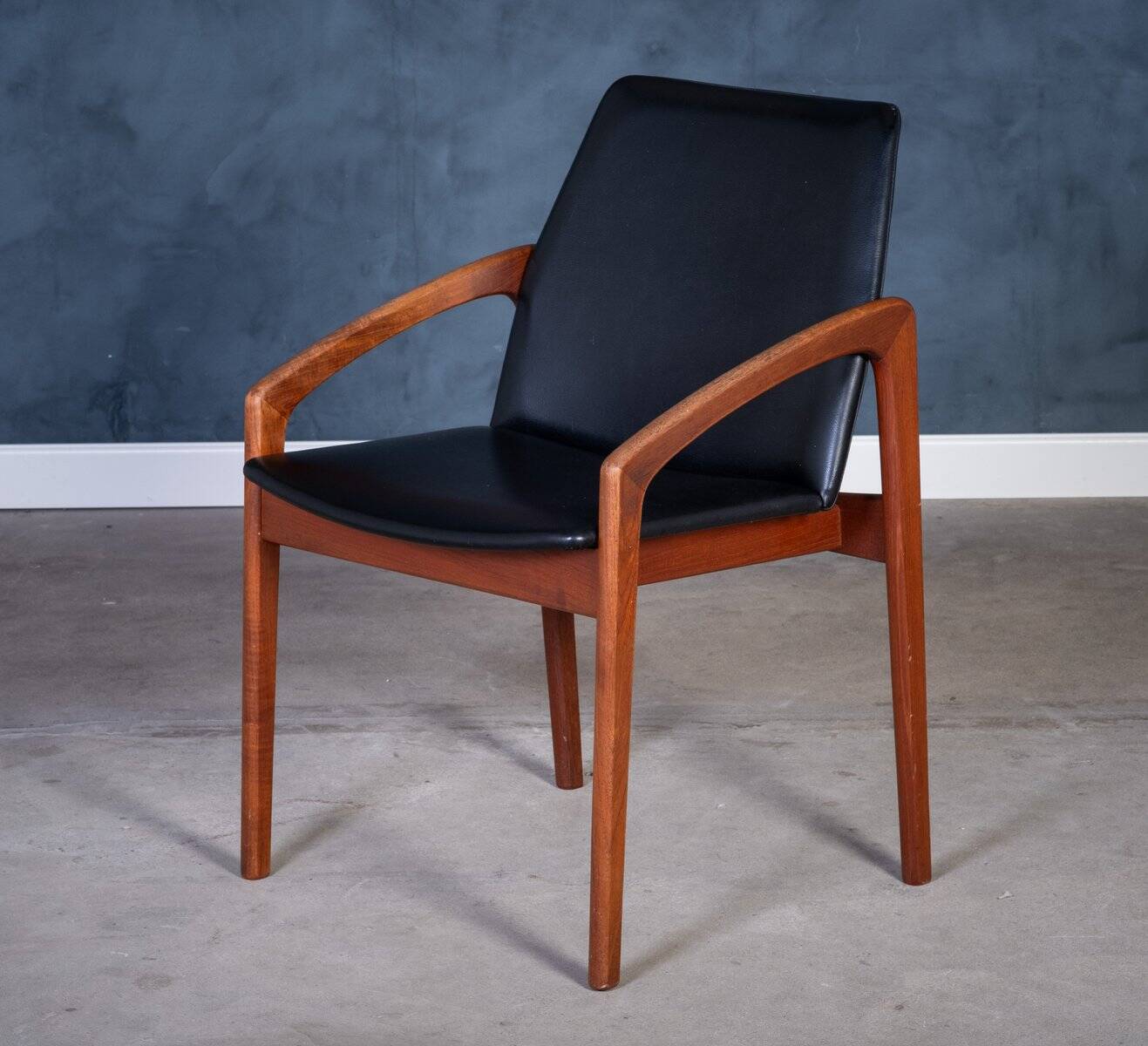 Armchair Model 23 in Teak and Black Leather by Henning Kjærnulf, Denmark, 1960s
