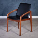 Armchair Model 23 in Teak and Black Leather by Henning Kjærnulf, Denmark, 1960s
