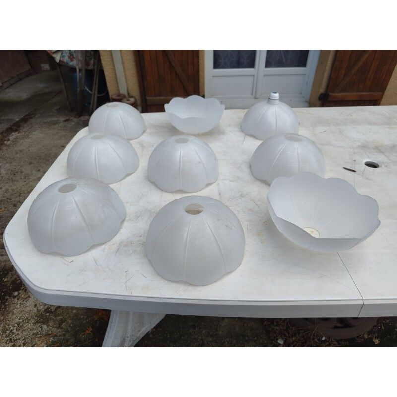 Set of 9 vintage white opaline glass pendants