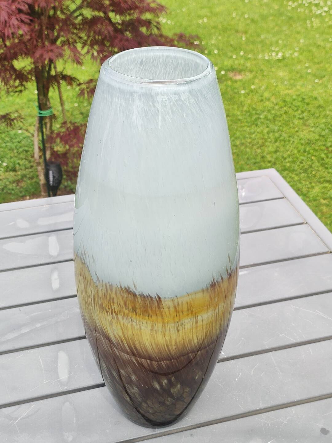 Large Cylindrical Vase in Murano Blown Art Glass/Gold Glitter