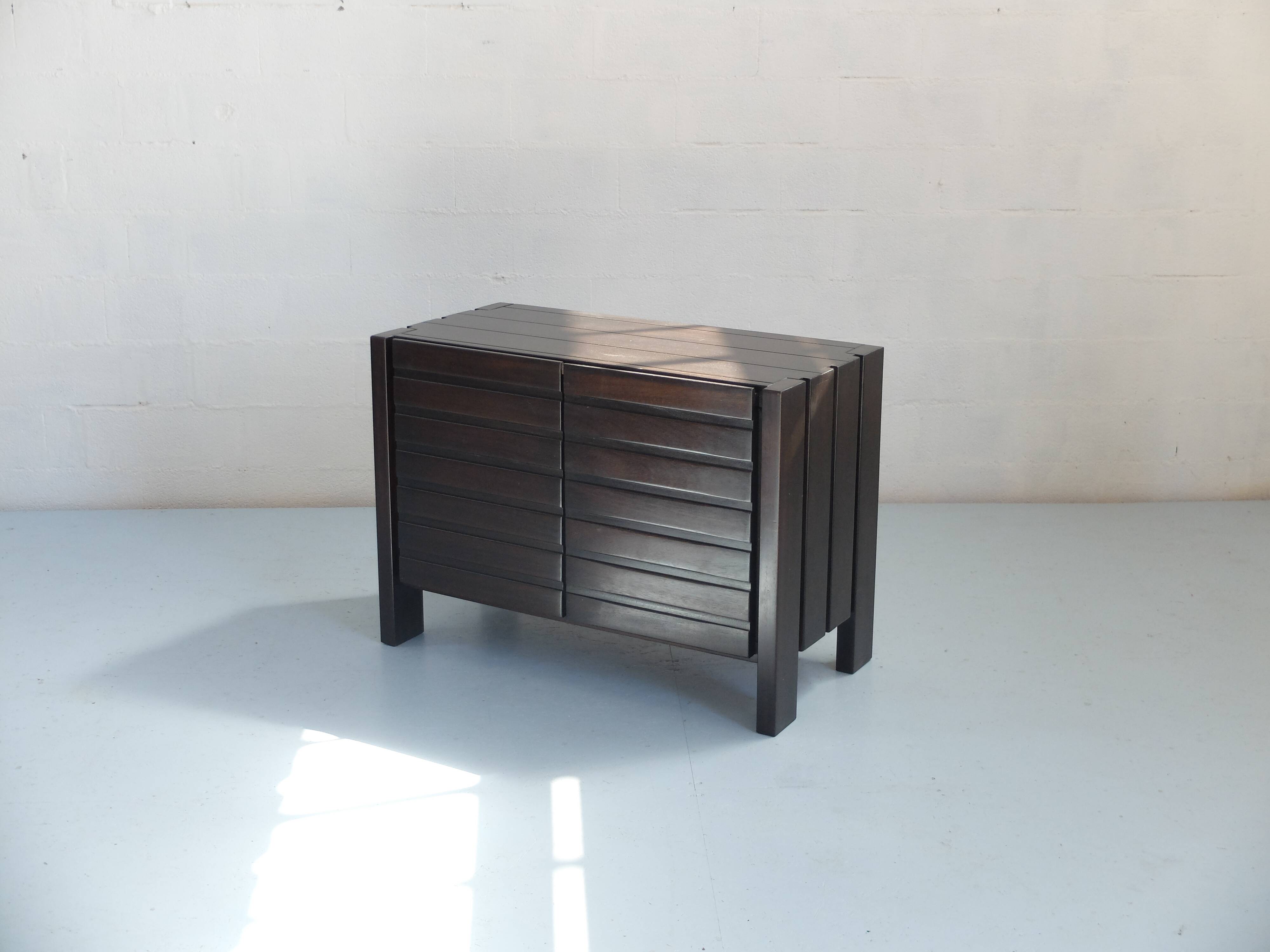 Buffet or sideboard with double doors made of Iroko wood.