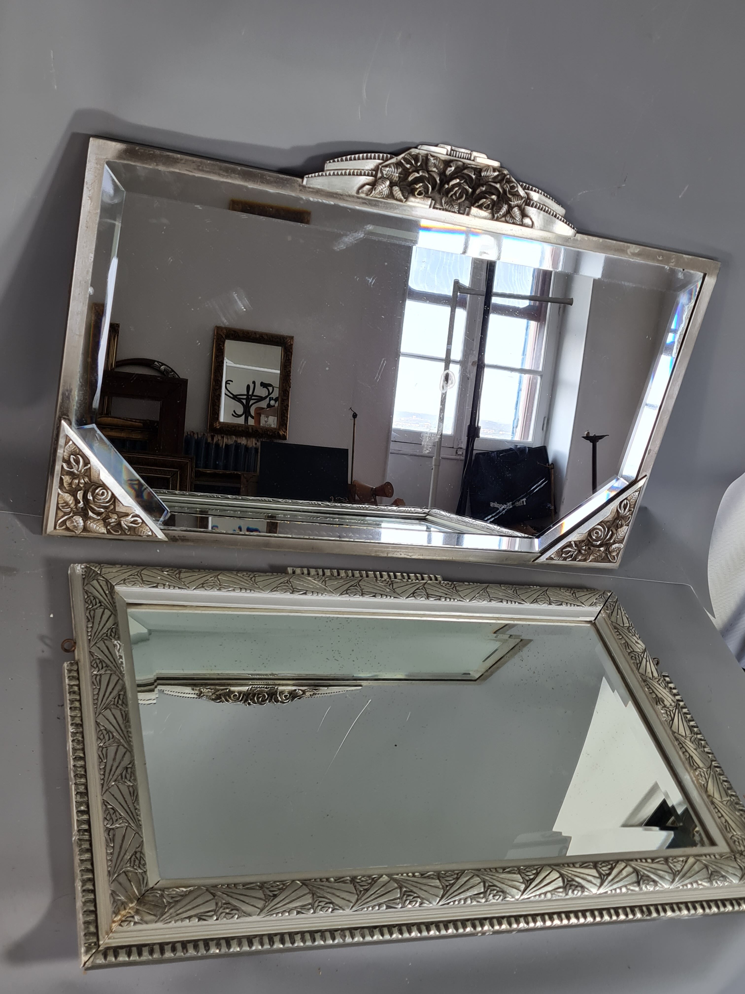 Ancien miroir ovale biseauté bois doré 63x46 cm SB