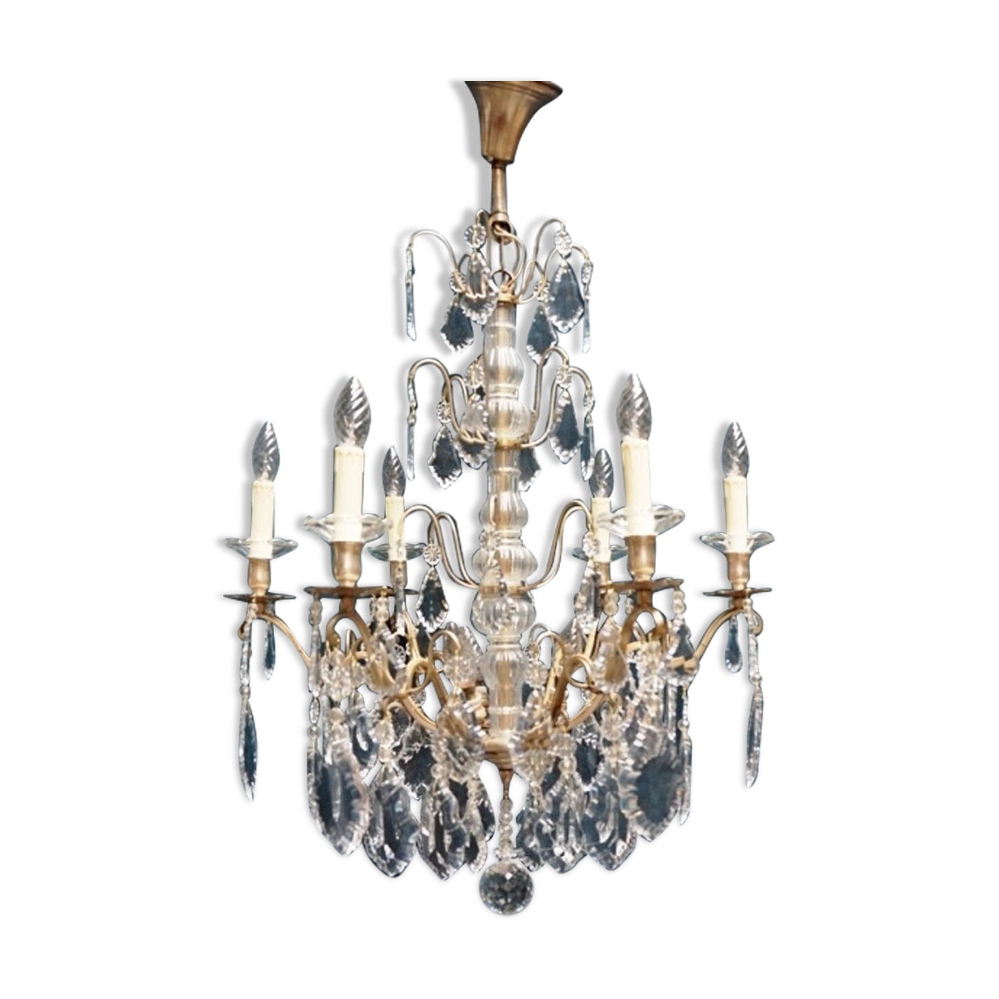 Chandelier, silver bronze, Louis XV style crystal.