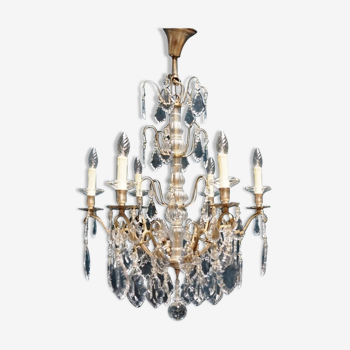 Chandelier, silver bronze, Louis XV style crystal.