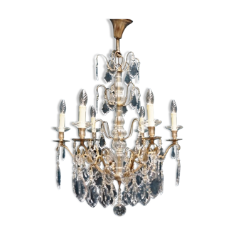 Chandelier, silver bronze, Louis XV style crystal.