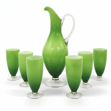 Ensemble carafe et 6 verres rétro, Murano, années 1960