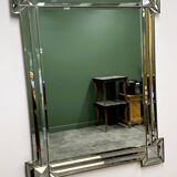 Large luxurious rectangular fully bevelled mirror with brass frame, Italy, 1980s