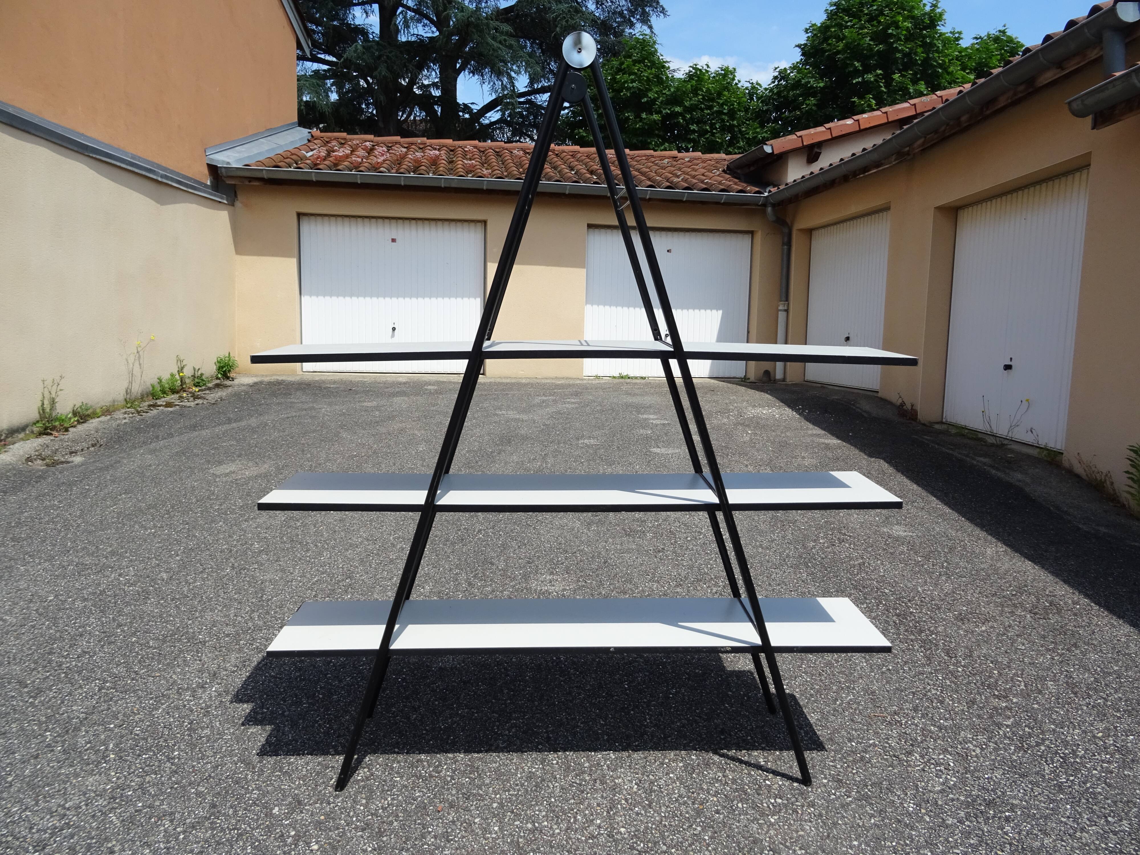 Etagère bibliothèque pyramide compas design années 80 vintage
