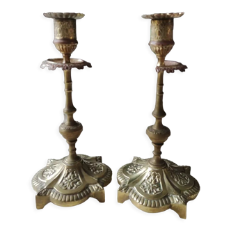 Pair of flame candlesticks XIXth