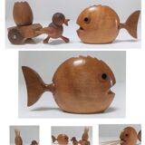 Two door peaks aperitif zoomorphic fish bird solid wood vintage design