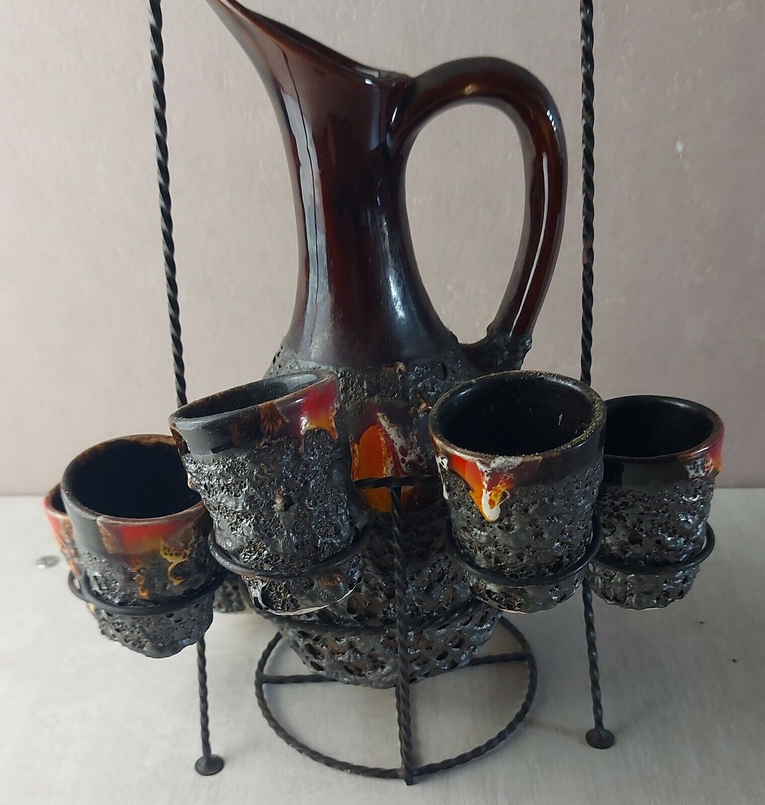 Liquor service in ceramic of Vallauris Fat Lava