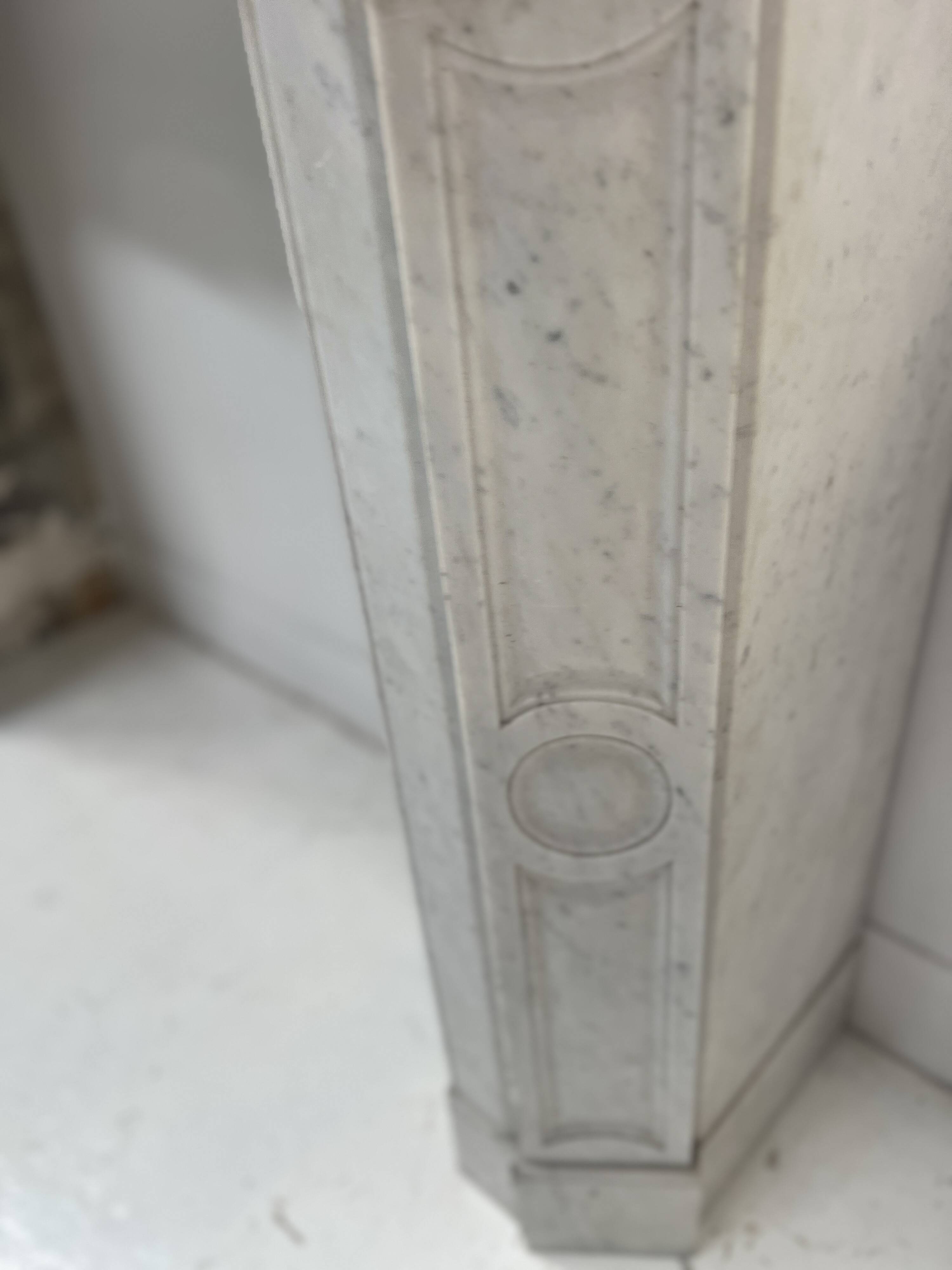 Louis XV style fireplace Model Pompadour White Carrara marble 20th century