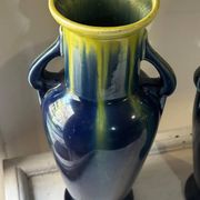 Pair of amphora vases Saint-Clément, glazed ceramic in blue and green.