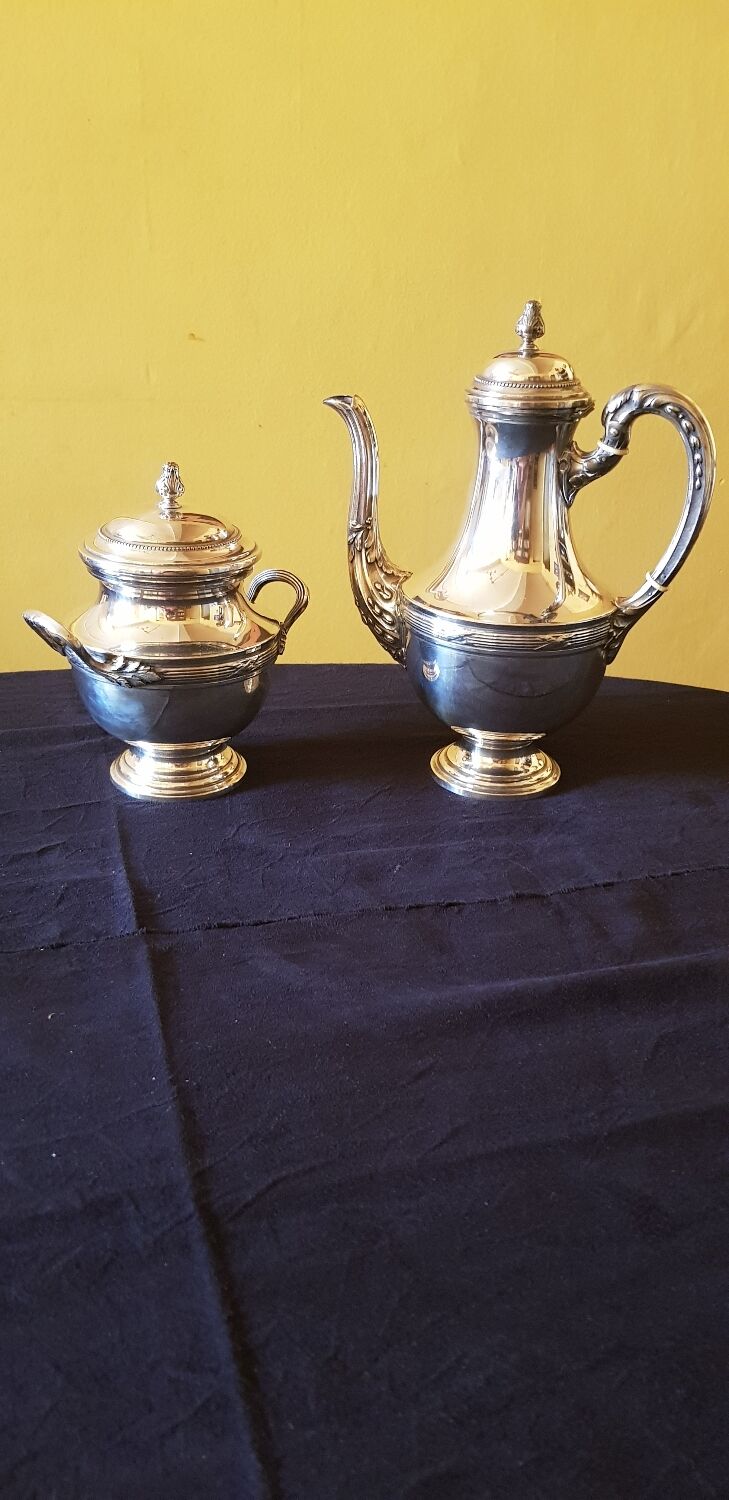 19th century teapot and sugar bowl. Silver metal hallmark.