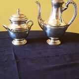 19th century teapot and sugar bowl. Silver metal hallmark.