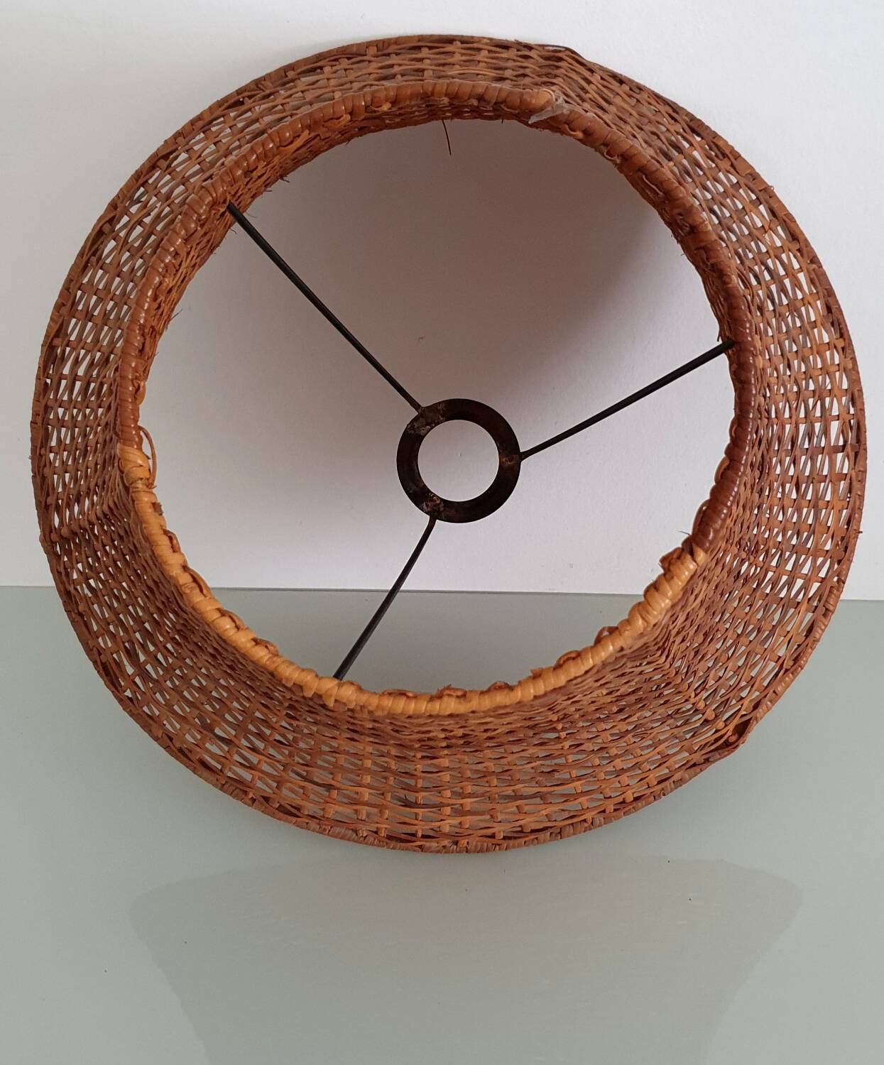 Woven rattan pagoda lampshade - 1970s