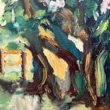 Old oil painting on panel exotic expressionist landscape signed