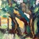 Old oil painting on panel exotic expressionist landscape signed
