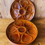 Set of 6 oyster plates in cognac brown color