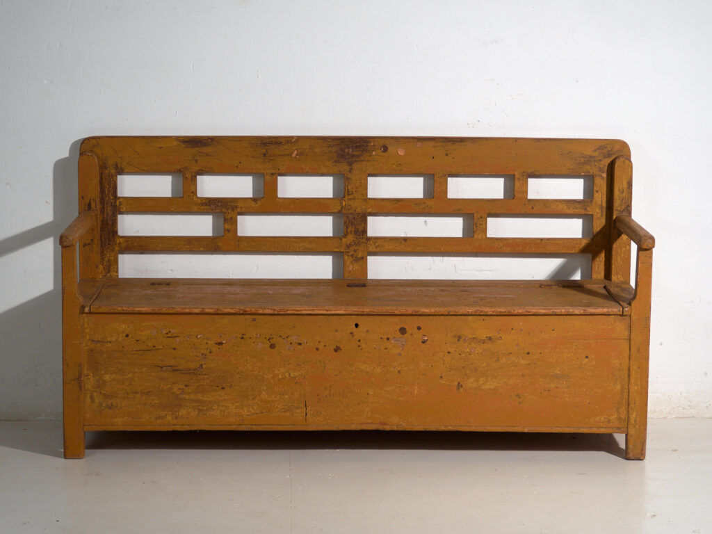 Antique painted pine bank chest – Central Europe, circa 1920