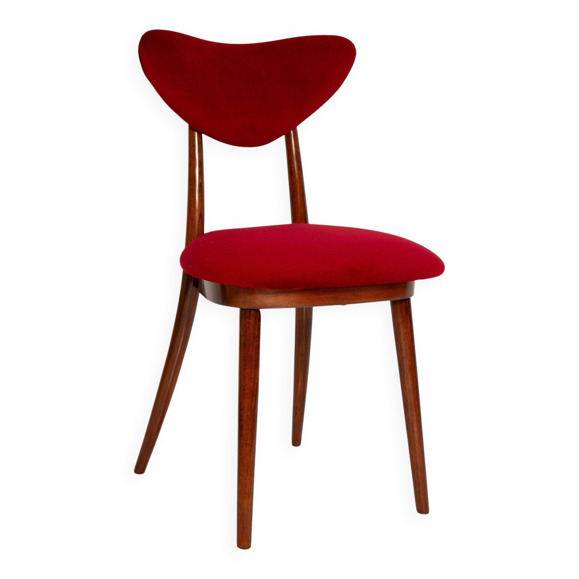 Heart-shaped chair in red velvet and beech wood, Poland, 1960s
