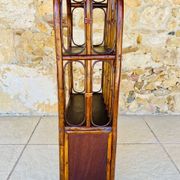 Vintage two-tier bamboo and rattan shelf with storage, Circa 1960