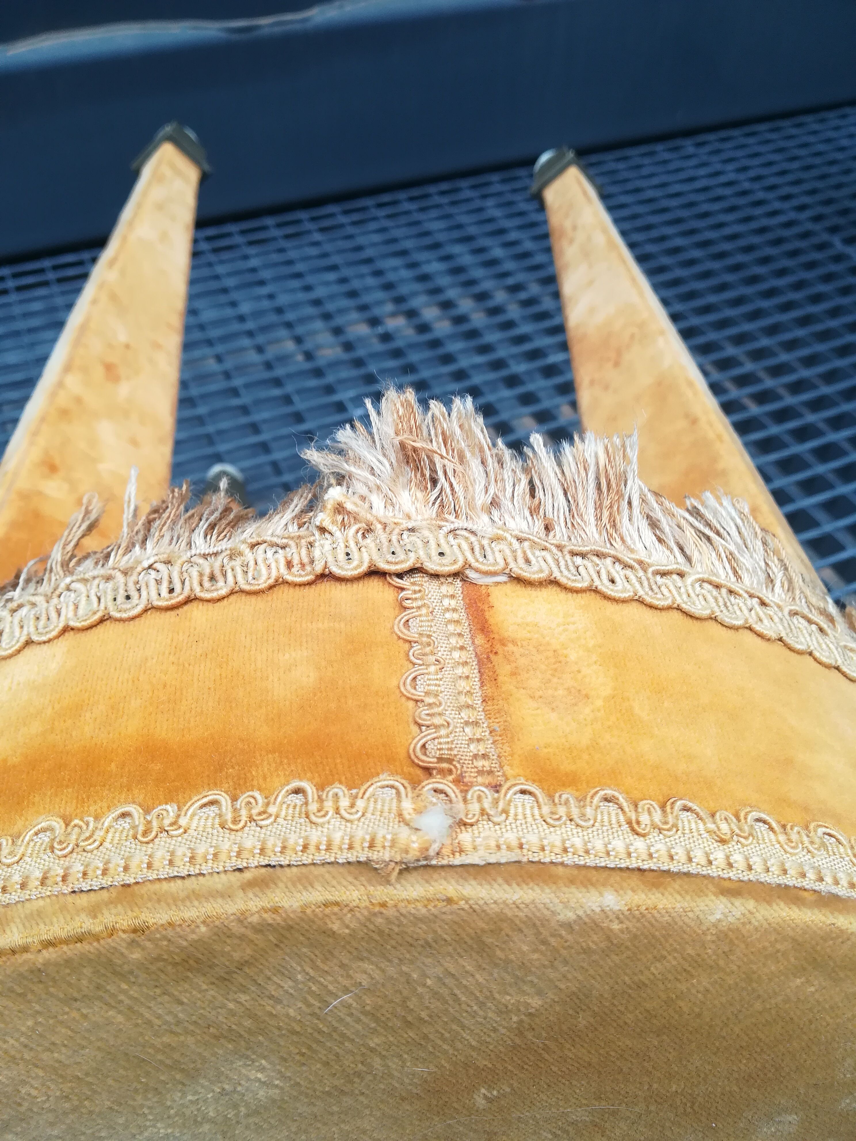 Wooden and gold velvet stool