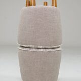 Vintage linen striped beige and white fabric pouf stool set of 2.