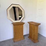 Octagonal mirror in white lacquer with brass surround