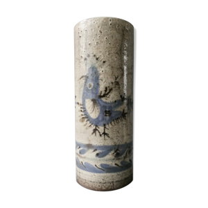 Vase rouleau décor fleur et oiseau