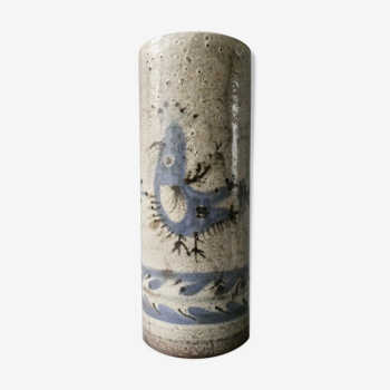 Vase scroll decoration flower and bird Gustave Reynaud, mulberry workshop