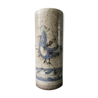 Vase scroll decoration flower and bird Gustave Reynaud, mulberry workshop