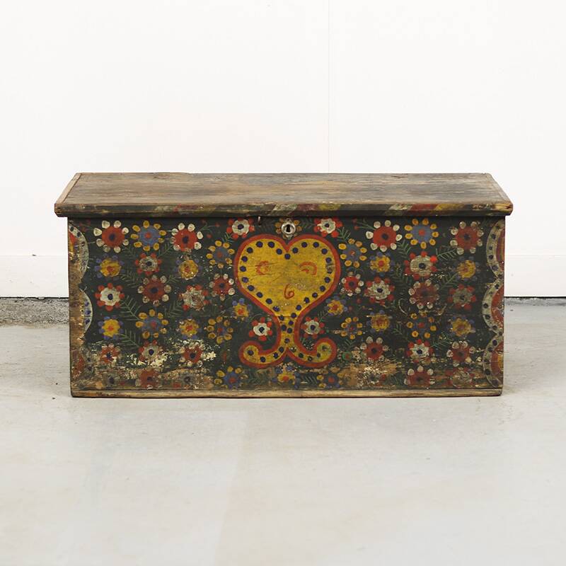 Antique Folk Art Painted bridal chest