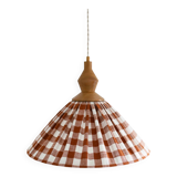 Suspension plissée "Olga" tissu à carreaux terra et finition bois tourné