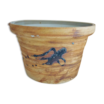 Cache pot céramique ''tachiste'', signé La Poterie du colombier, la colombe, années 70