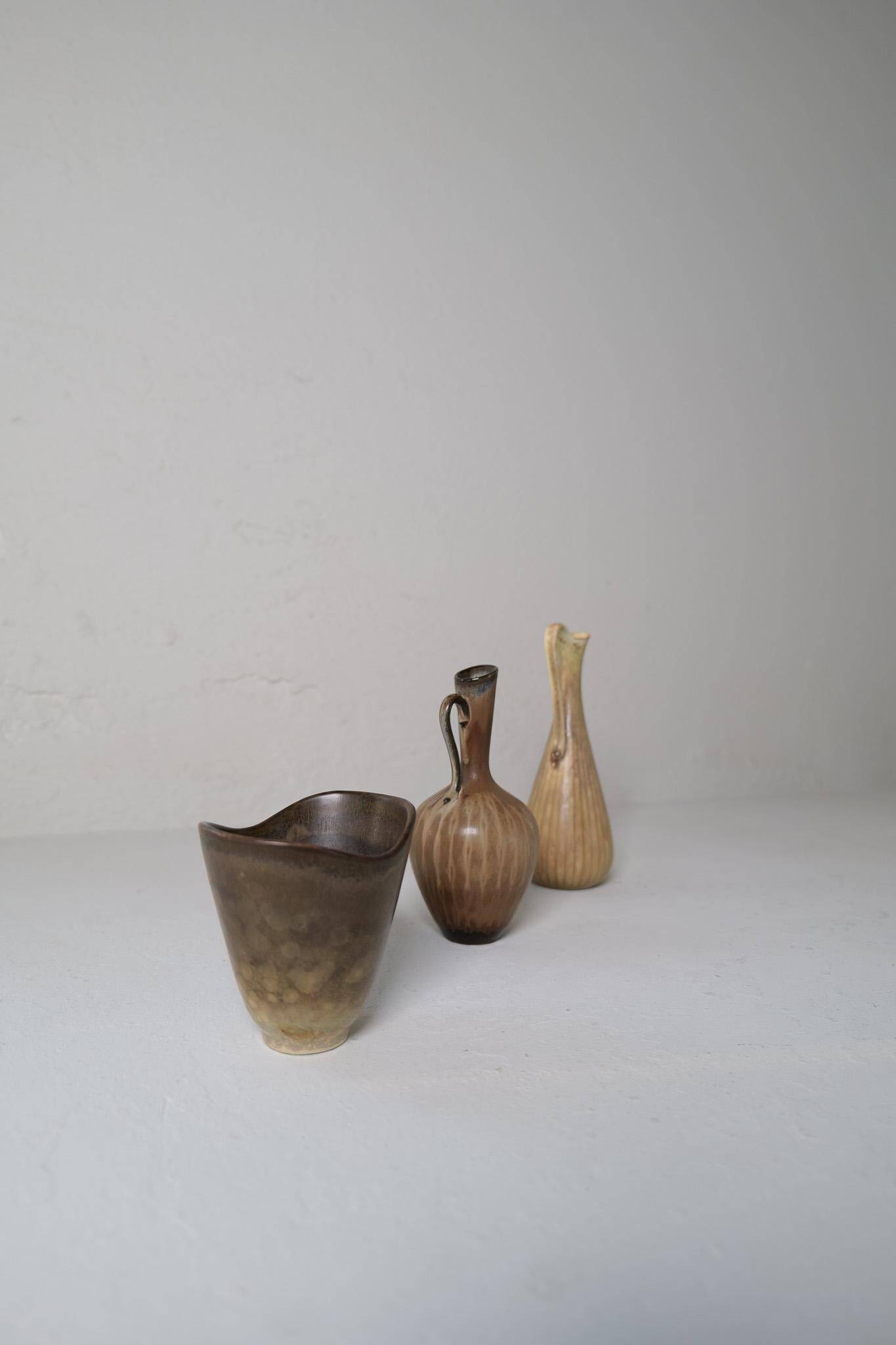 Collection of 3 ceramic vases by Gunnar Nylund Rörstrand Sweden, 1950s.
