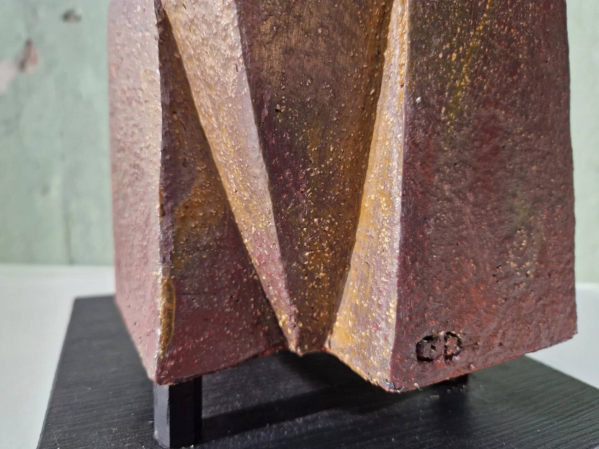 Patinated Cor Dam sculpture in fireclay, 1970s