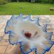 White and blue skirted opaque glass lampshade