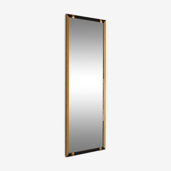 Miroir rectangulaire vintage avec cadre en métal doré et noir