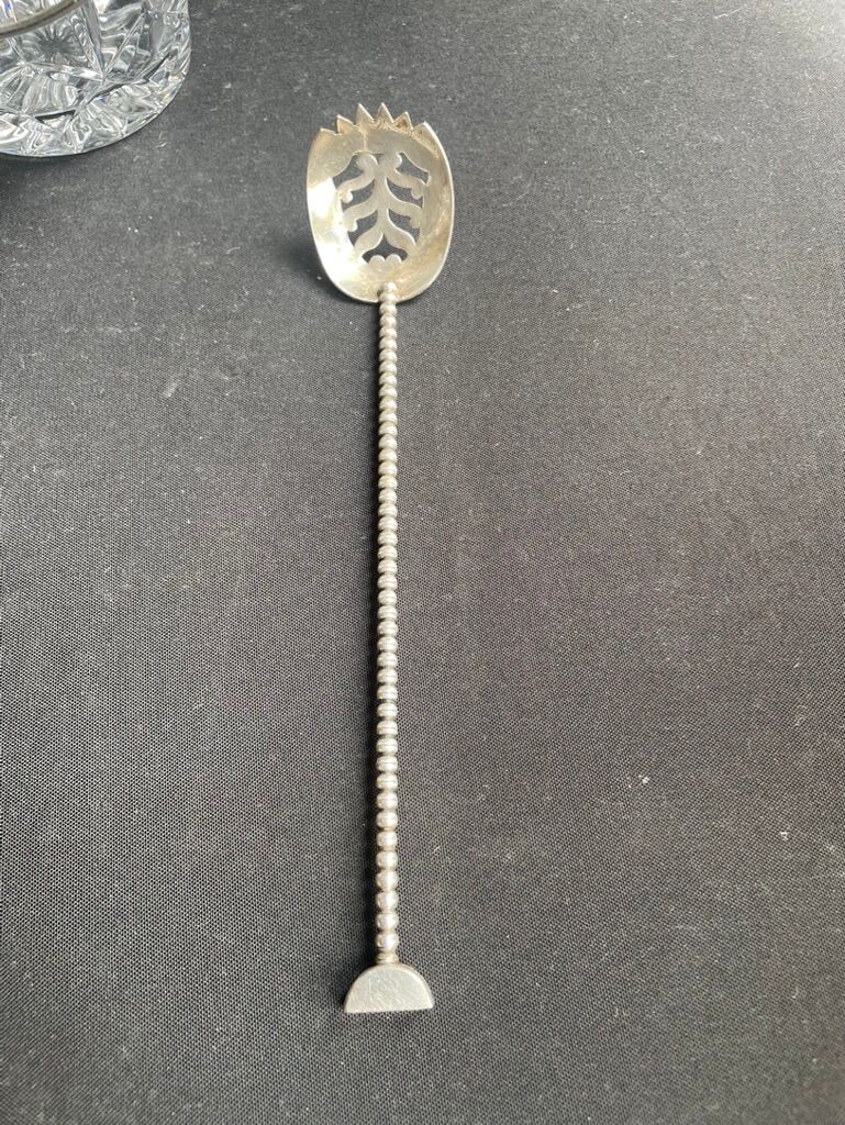 Ice bucket with spoon and glass – cut crystal and silver metal