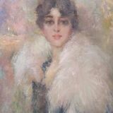 Oil painting on canvas, portrait of a young woman, Italy signed and dated 1917