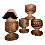 Brutalist egg cups in vintage raw solid wood