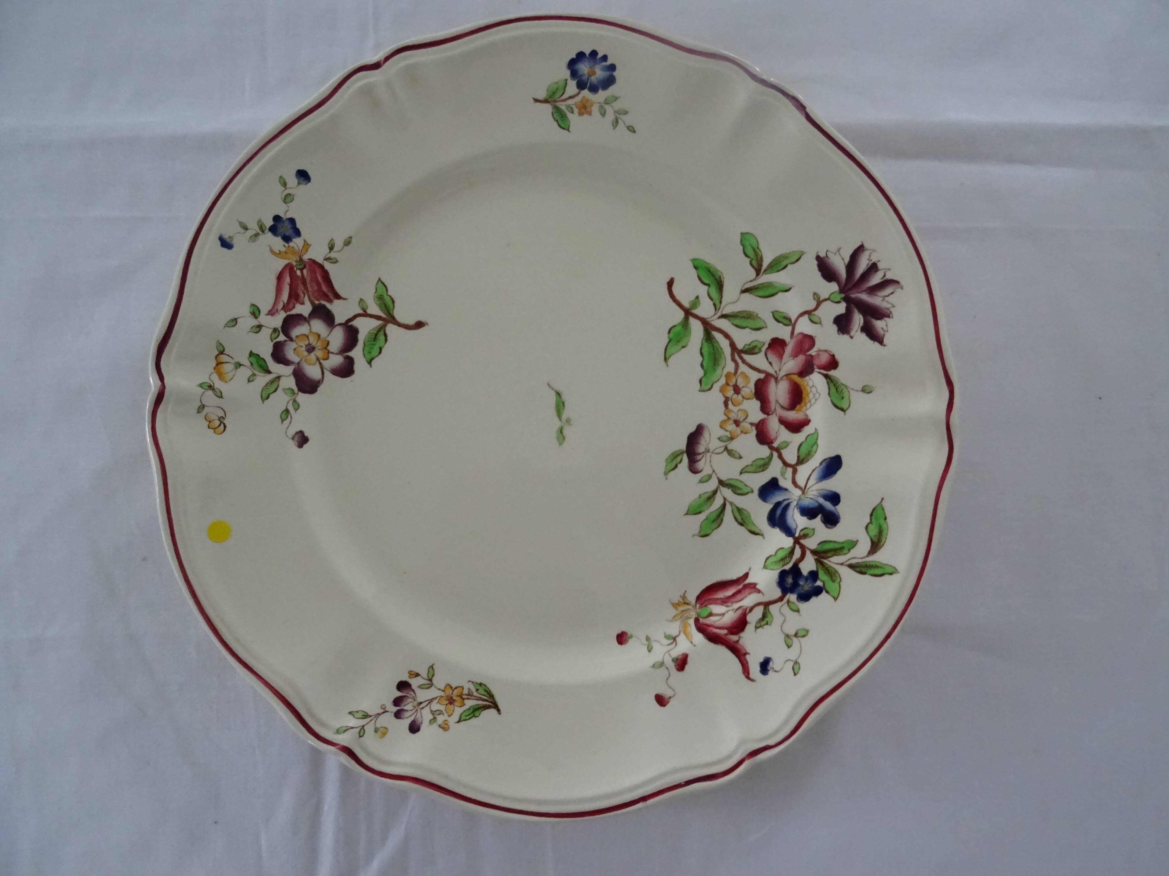 Large dish Sarreguemines 513112 faience old flowers STRASBOURG
