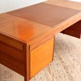 Grand bureau de direction en teck avec cuir, années 60