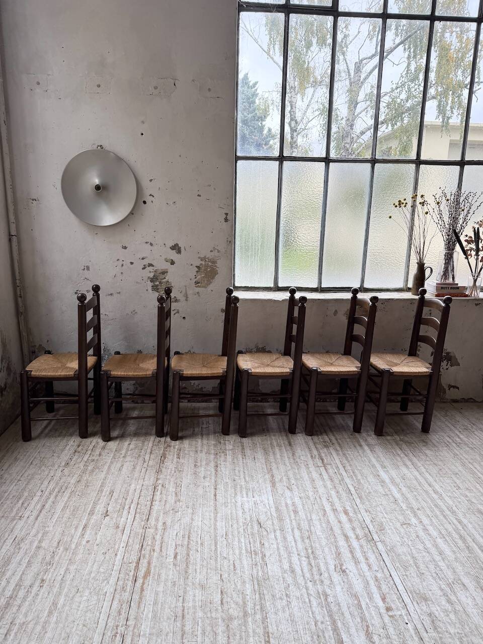 Straw chairs oak 1940s Dudouyt