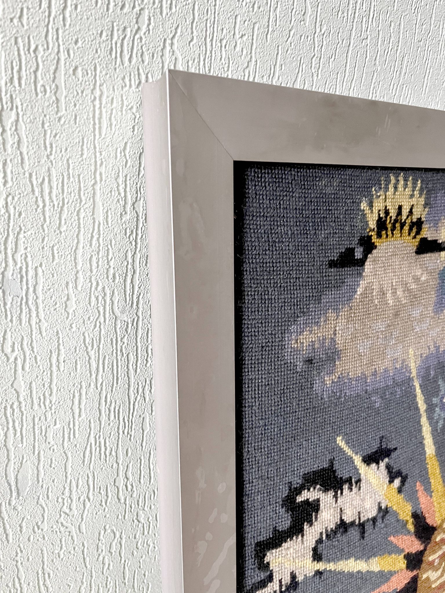 Large vintage tapestry canvas painting framed in aluminum, Lurçat Picard Ledoux style