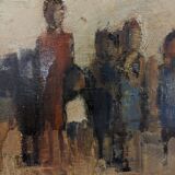 Mid-Century Modern Swedish "Assemble", Vintage Figurative Oil Painting, Framed