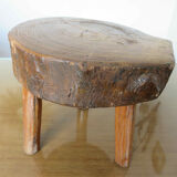 Brutalist tripod stool in solid wood 50s 60s