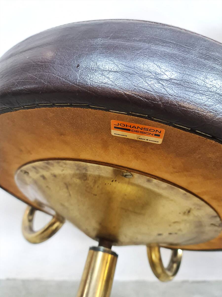 Vintage Swedish design low stools brown leather Borje Johanson