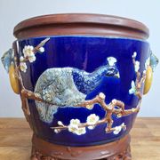 Large antique majolica cache pot, planter by Joseph Holdcroft.
